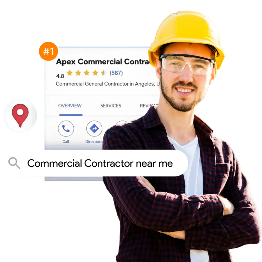 Commercial contractor with a mobile Google business visibility interface